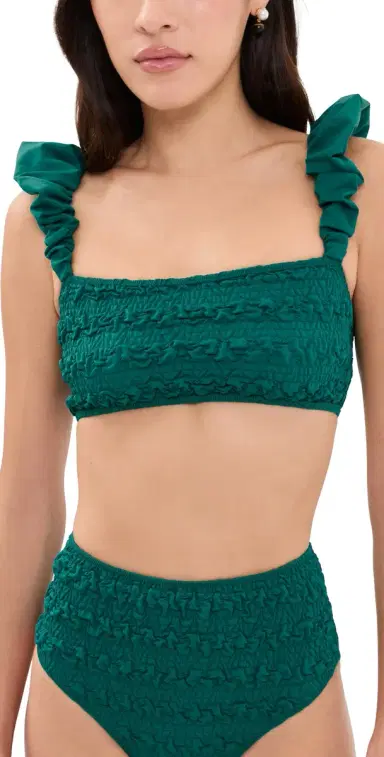 Sea Cybelle Smocked Bubble Strap Bikini Top Green | Thumbnail 1