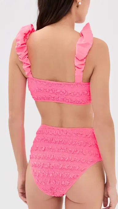 Sea Cybelle Smocked Bubble Strap Bikini Top Pink | Thumbnail 3