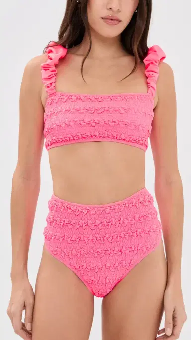 Sea Cybelle Smocked Bubble Strap Bikini Top Pink | Thumbnail 5