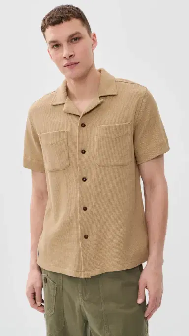 Polo Ralph Lauren Cotton Linen Waffle Knit Andy Camp Shirt Coastal Beige | Thumbnail 2 Polo Ralph Lauren Cotton Linen Waffle Knit Andy Camp Shirt Coastal Beige | Thumbnail 2