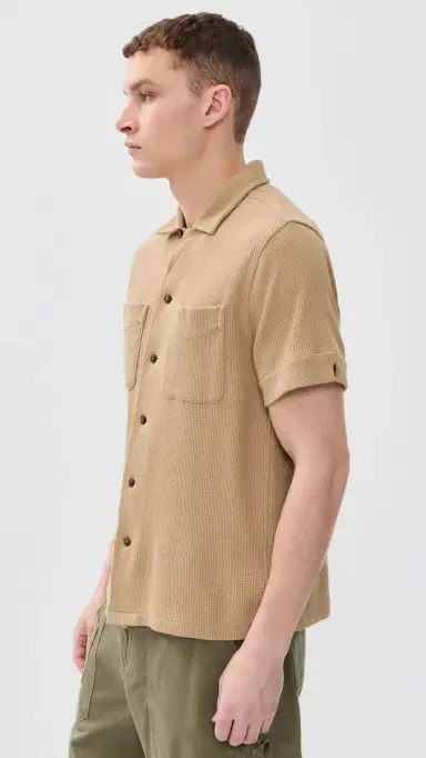 Polo Ralph Lauren Cotton Linen Waffle Knit Andy Camp Shirt Coastal Beige | Thumbnail 4 Polo Ralph Lauren Cotton Linen Waffle Knit Andy Camp Shirt Coastal Beige | Thumbnail 4