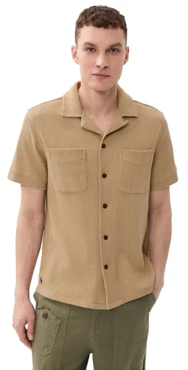Polo Ralph Lauren Cotton Linen Waffle Knit Andy Camp Shirt Coastal Beige | Thumbnail 1 Polo Ralph Lauren Cotton Linen Waffle Knit Andy Camp Shirt Coastal Beige | Thumbnail 1