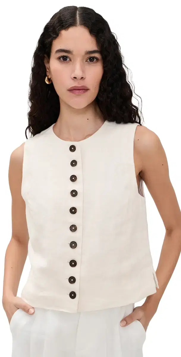 Button Front Shell Top  Linen