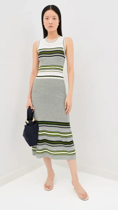 Veronica Beard Dawna Knit Dress Navy/Cactus/Off White | Thumbnail 2