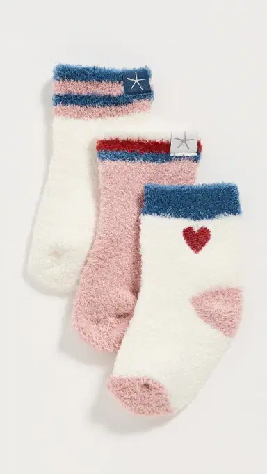 Barefoot Dreams CozyChic Lite Baby Heart 3 Pack Socks Set Cream Multi One Size | Thumbnail 2