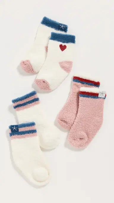Barefoot Dreams CozyChic Lite Baby Heart 3 Pack Socks Set Cream Multi One Size | Thumbnail 3