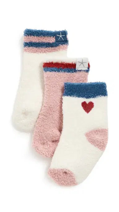 Barefoot Dreams CozyChic Lite Baby Heart 3 Pack Socks Set Cream Multi One Size | Thumbnail 5