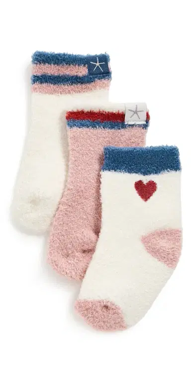Barefoot Dreams CozyChic Lite Baby Heart 3 Pack Socks Set Cream Multi One Size | Thumbnail 1