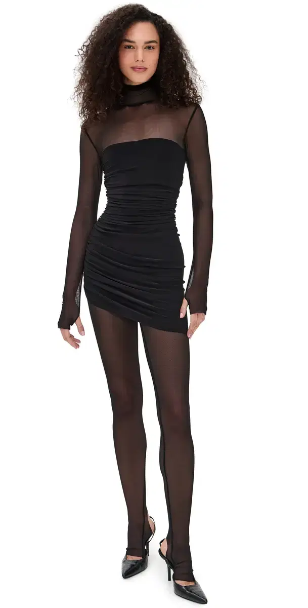 Turtleneck trapless Diana Mini Dress Black