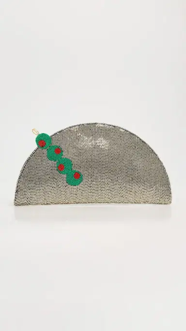 SIMONMILLER Beaded Lune Clutch Silver/Olive Motif One Size | Thumbnail 2 SIMONMILLER Beaded Lune Clutch Silver/Olive Motif One Size | Thumbnail 2