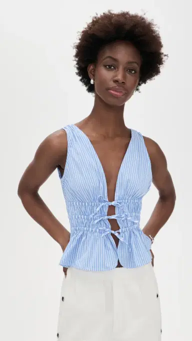 Aknvas Eva Poplin Tie Top Blue Stripe 6 | Thumbnail 2 Aknvas Eva Poplin Tie Top Blue Stripe 6 | Thumbnail 2