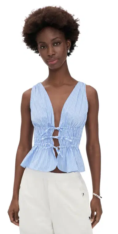 Aknvas Eva Poplin Tie Top Blue Stripe 6 | Thumbnail 1 Aknvas Eva Poplin Tie Top Blue Stripe 6 | Thumbnail 1