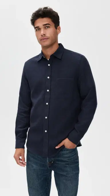 Portuguese Flannel Teca 2.0 Brushed Flannel Button Down Shirt Navy | Thumbnail 2