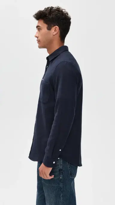 Portuguese Flannel Teca 2.0 Brushed Flannel Button Down Shirt Navy | Thumbnail 4