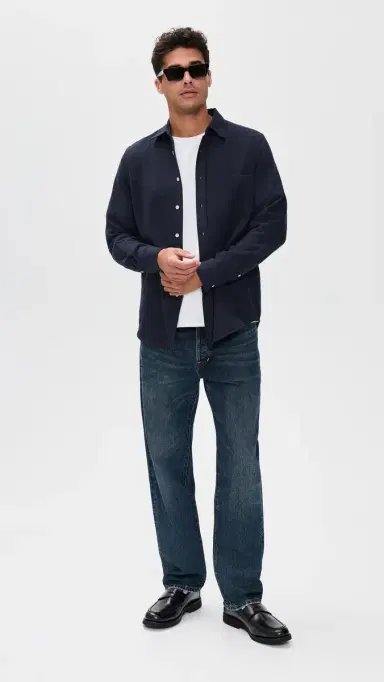 Portuguese Flannel Teca 2.0 Brushed Flannel Button Down Shirt Navy | Thumbnail 5