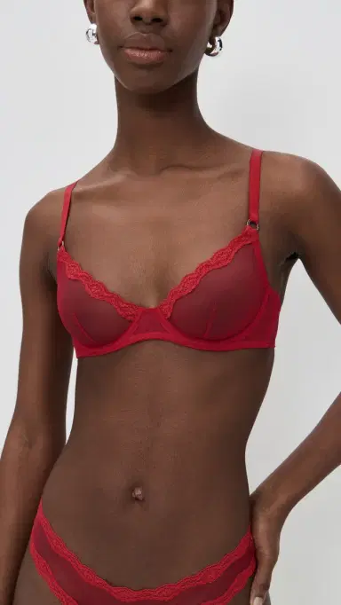 Fleur du Mal Sheer Tulle Demi Bra Rouge | Thumbnail 2