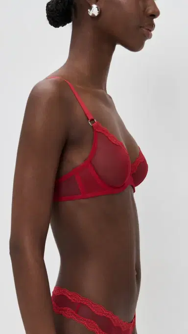 Fleur du Mal Sheer Tulle Demi Bra Rouge | Thumbnail 4