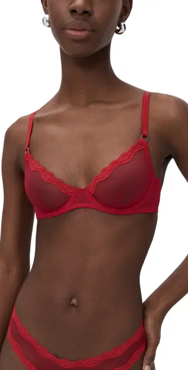 Fleur du Mal Sheer Tulle Demi Bra Rouge | Thumbnail 1