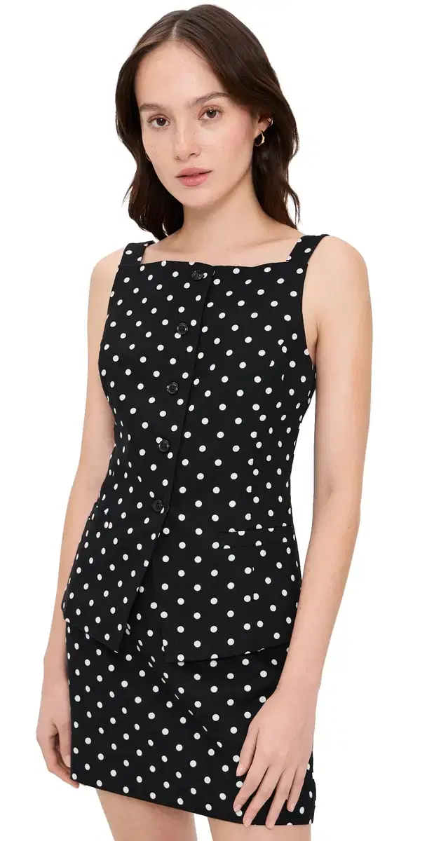 Joan Button Front Top Black Polka Dot