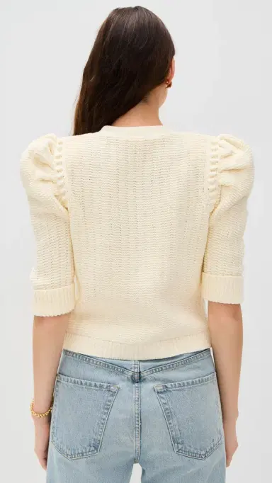 L'Agence Delilah Crop Textured Cardigan Vintage White/Gold Knot L | Thumbnail 3