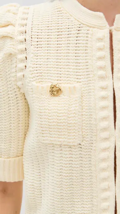 L'Agence Delilah Crop Textured Cardigan Vintage White/Gold Knot L | Thumbnail 6