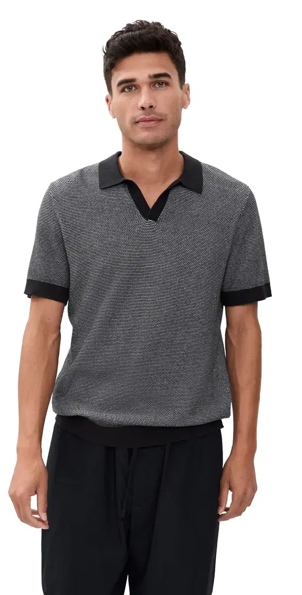 Onia Cotton Textured Johnny Collar Polo idnight/White
