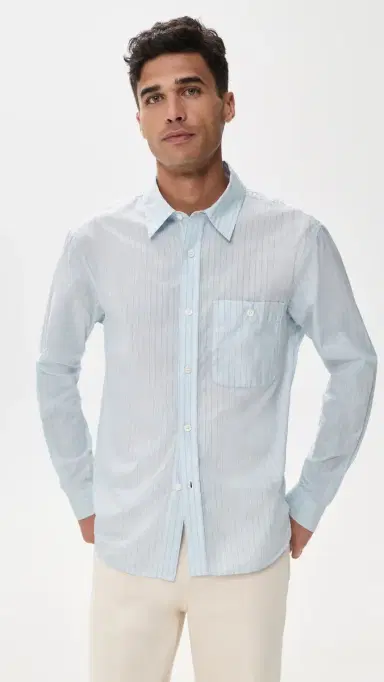 Knickerbocker Jones Cotton & ilk hirt Light Blue tripe | Thumbnail 2