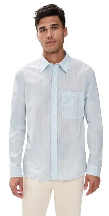 Knickerbocker Jones Cotton & ilk hirt Light Blue tripe | Thumbnail 1
