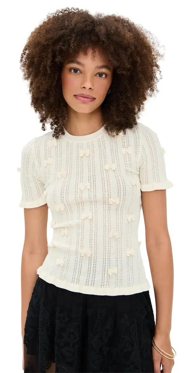 Alberta Pearl Short Sleeve Knit Top Cream