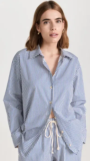 DONNI. Pop Button Down Navy Stripe | Thumbnail 2 DONNI. Pop Button Down Navy Stripe | Thumbnail 2
