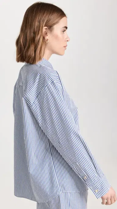 DONNI. Pop Button Down Navy Stripe | Thumbnail 4 DONNI. Pop Button Down Navy Stripe | Thumbnail 4