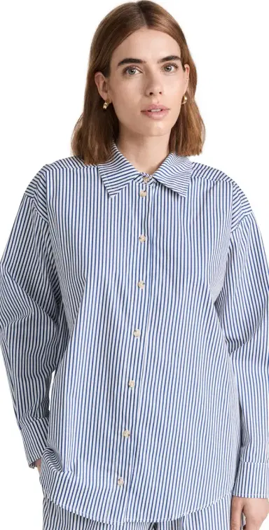 DONNI. Pop Button Down Navy Stripe | Thumbnail 1 DONNI. Pop Button Down Navy Stripe | Thumbnail 1
