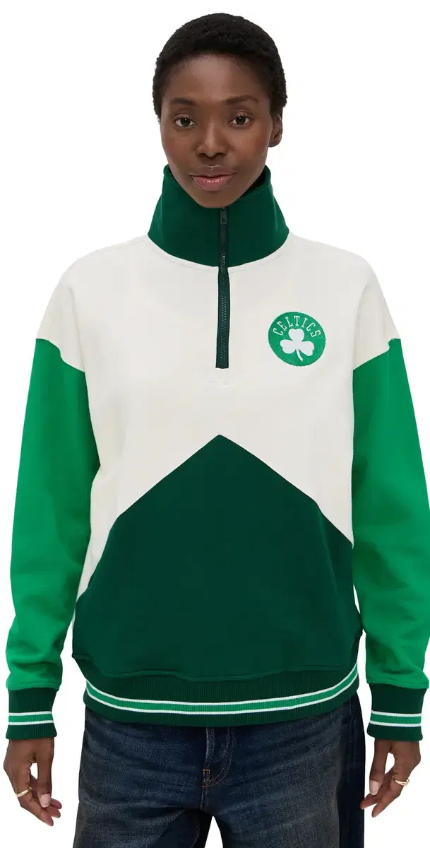 Terez Colorblock Quarter Zip Celtics Team Colors