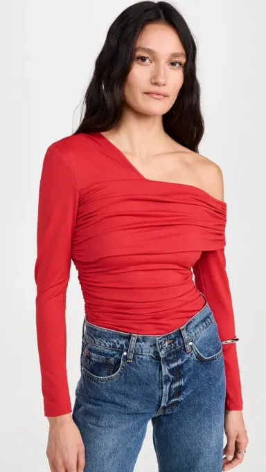 susana monaco Carryover One Shoulder Off Shoulder Top 8 Perfect Red | Thumbnail 2