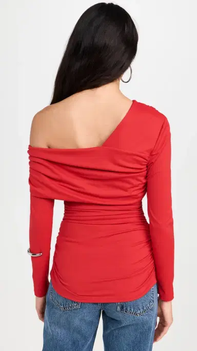 susana monaco Carryover One Shoulder Off Shoulder Top 8 Perfect Red | Thumbnail 3