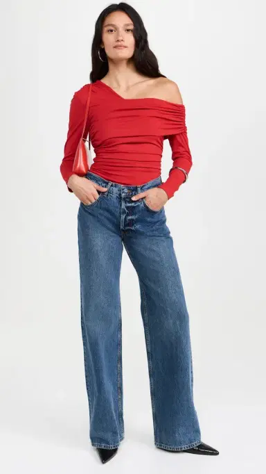 susana monaco Carryover One Shoulder Off Shoulder Top 8 Perfect Red | Thumbnail 5