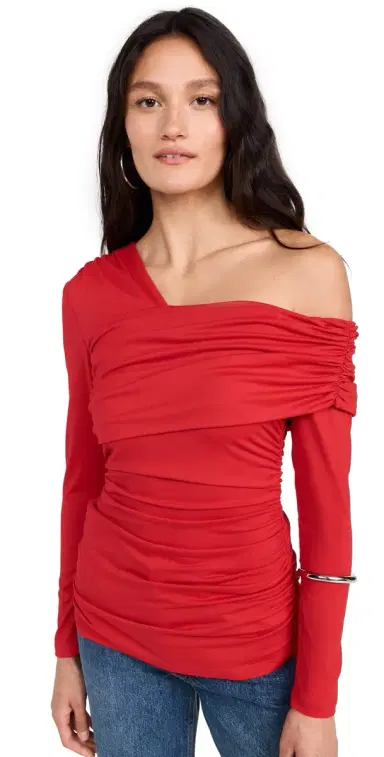 susana monaco Carryover One Shoulder Off Shoulder Top 8 Perfect Red | Thumbnail 1
