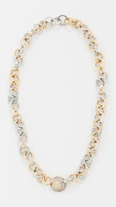 Tory Burch Icon Mixed Pavé Chain Necklace Tory Gold/Tory Silver/Crystal One Size | Thumbnail 2 Tory Burch Icon Mixed Pavé Chain Necklace Tory Gold/Tory Silver/Crystal One Size | Thumbnail 2