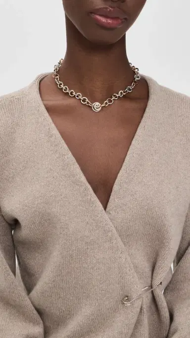 Tory Burch Icon Mixed Pavé Chain Necklace Tory Gold/Tory Silver/Crystal One Size | Thumbnail 3 Tory Burch Icon Mixed Pavé Chain Necklace Tory Gold/Tory Silver/Crystal One Size | Thumbnail 3