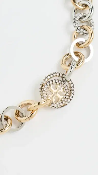 Tory Burch Icon Mixed Pavé Chain Necklace Tory Gold/Tory Silver/Crystal One Size | Thumbnail 4 Tory Burch Icon Mixed Pavé Chain Necklace Tory Gold/Tory Silver/Crystal One Size | Thumbnail 4