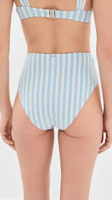 SIMKHAI Teya High Waisted Ruched Bikini Bottoms Hydrangea Blue tripe | Thumbnail 3