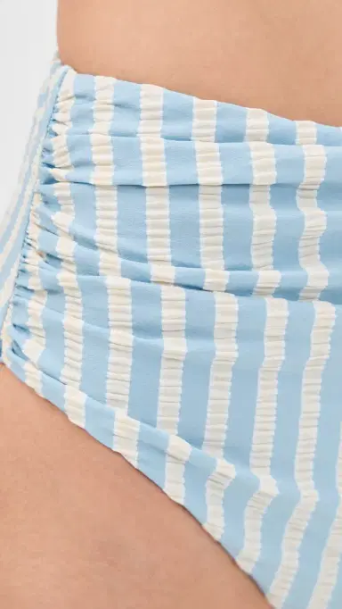 SIMKHAI Teya High Waisted Ruched Bikini Bottoms Hydrangea Blue tripe | Thumbnail 5