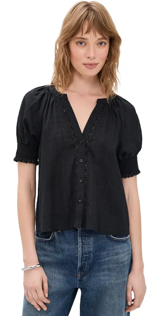 ALICE + OLIVIA Thalia Puff Button Down Blouse Black