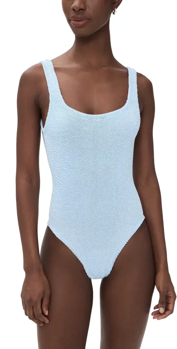 Hunza G Square Neck One Piece Metallic Ice Blue One Size