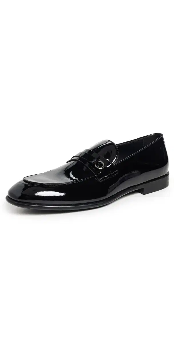 FERRAGAMO Desio Patent Leather Formal Tuxedo Loafers Nero