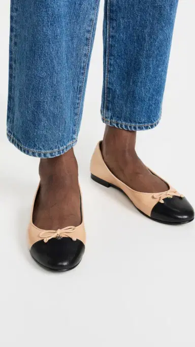 Tory Burch Cap Toe Ballet Flats Ginger Shortbread/Black 8 | Thumbnail 3 Tory Burch Cap Toe Ballet Flats Ginger Shortbread/Black 8 | Thumbnail 3