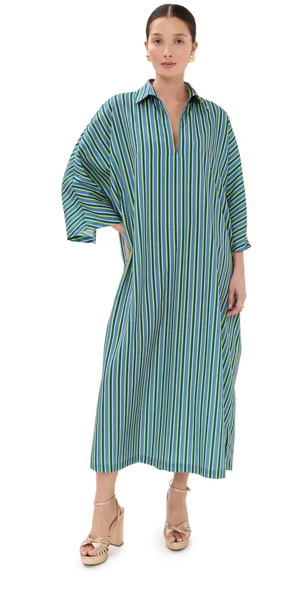 Stripe Maxi Everyday Dress Blue/Neon Yellow One Size