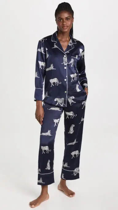 Petite Plume Silk Panther de Nuit Pajama et Navy | Thumbnail 2