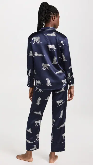 Petite Plume Silk Panther de Nuit Pajama et Navy | Thumbnail 3