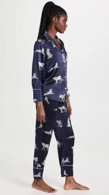 Petite Plume Silk Panther de Nuit Pajama et Navy | Thumbnail 4